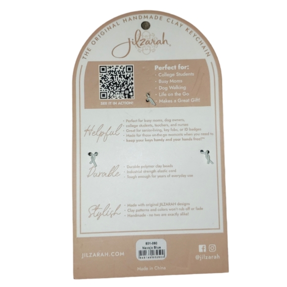 Jilzarah Original Handmade Clay Wrist Keychain Navajo Blue - Picture 2 of 8